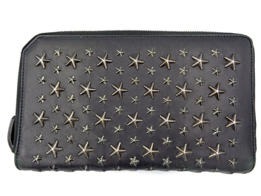　Jimmy Choo/ジミーチュウ スタッズ レザー マルチ オーガナイザー 中古 ブラック 黒 スター 星 長財布