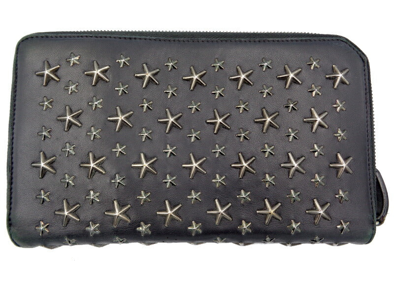 　Jimmy Choo/ジミーチュウ スタッズ レザー マルチ オーガナイザー 中古 ブラック 黒 スター 星 長財布
