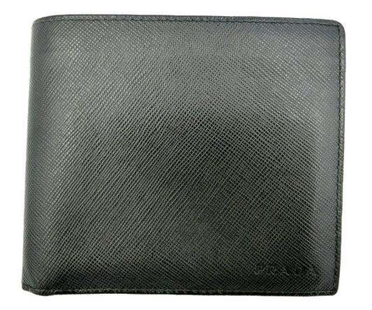 　PRADA/プラダ サフィアーノ レザー 二つ折り財布 中古 ブラック 黒 ウォレット 無地