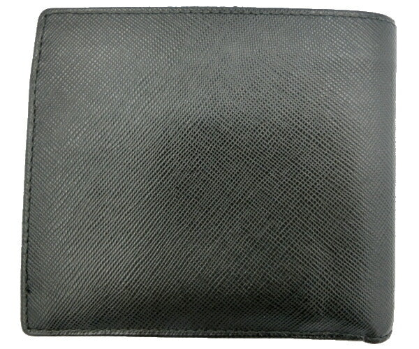 　PRADA/プラダ サフィアーノ レザー 二つ折り財布 中古 ブラック 黒 ウォレット 無地