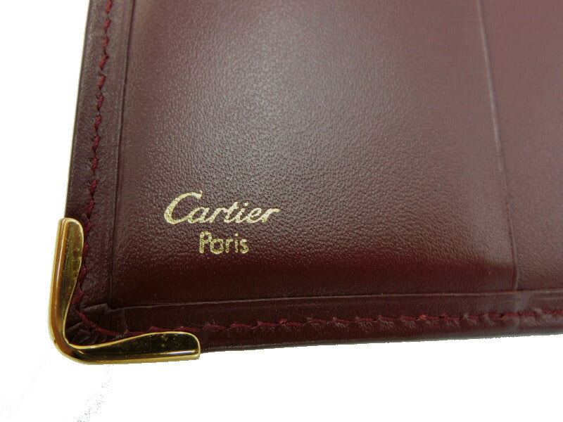 　Cartier/カルティエ マスト レザー 二つ折り長財布 中古 ボルドー ウォレット 赤 美品