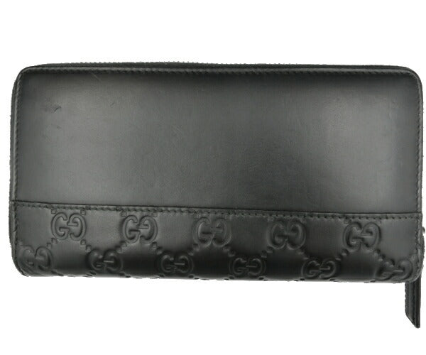 　GUCCI/グッチ GGシマ ミストラル レザー ラウンドファスナー 長財布 中古 408839 2134 ブラック 黒 ロゴ ウォレット