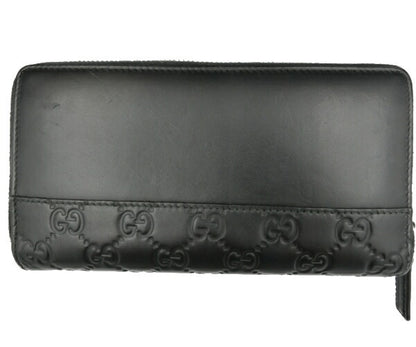 　GUCCI/グッチ GGシマ ミストラル レザー ラウンドファスナー 長財布 中古 408839 2134 ブラック 黒 ロゴ ウォレット