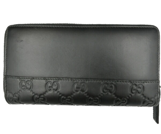 　GUCCI/グッチ GGシマ ミストラル レザー ラウンドファスナー 長財布 中古 408839 2134 ブラック 黒 ロゴ ウォレット
