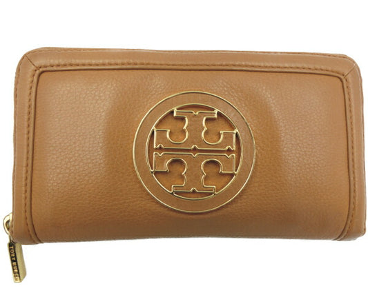 　TORY BURCH/トリーバーチ レザー ラウンドファスナー 長財布 中古 ブラウン 茶 ロゴ ウォレット