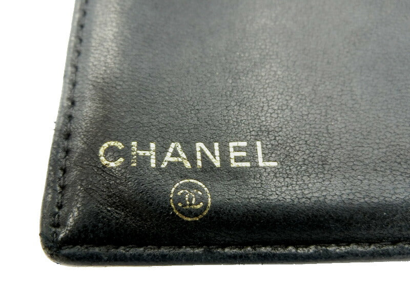 　CHANEL/シャネル キャビアスキン 二つ折り がま口 財布 中古 レザー ブラック 黒 CCマーク ロゴ