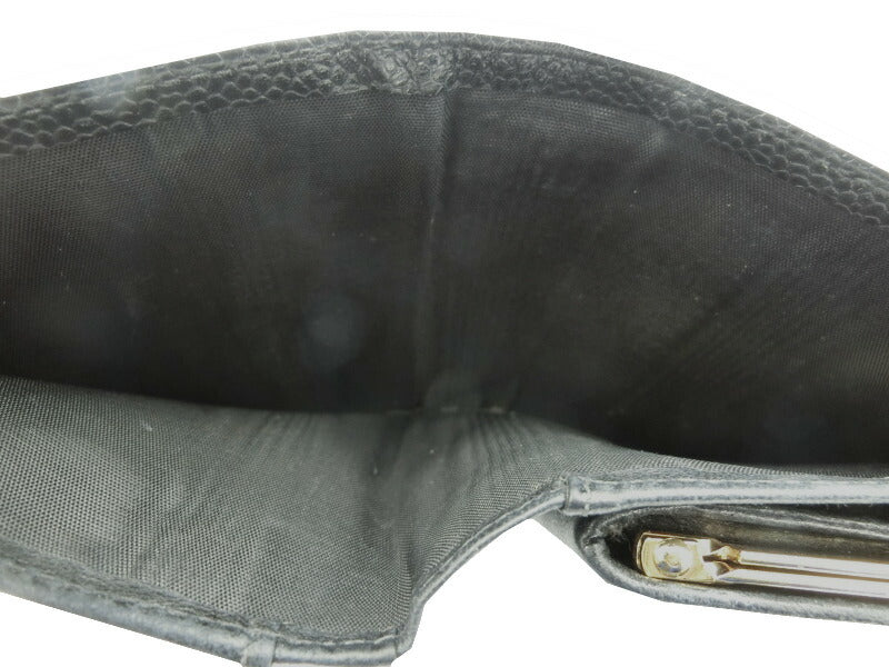 　CHANEL/シャネル キャビアスキン 二つ折り がま口 財布 中古 レザー ブラック 黒 CCマーク ロゴ