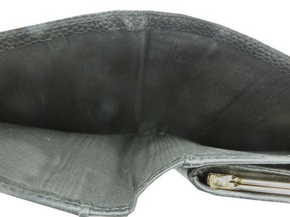 　CHANEL/シャネル キャビアスキン 二つ折り がま口 財布 中古 レザー ブラック 黒 CCマーク ロゴ