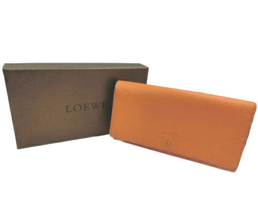 　LOEWE/ロエベ レザー  二つ折り長財布 中古 オレンジ 橙 ロゴ ウォレット