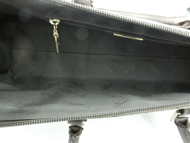 GHERARDINI/ゲラルディーニ　ソフティ PVC レザー トライアングル ハンドバッグ 中古 ブラウン 茶 総柄 鞄