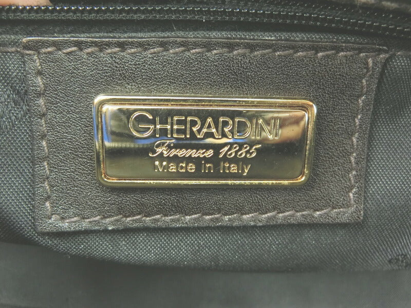 GHERARDINI/ゲラルディーニ　ソフティ PVC レザー トライアングル ハンドバッグ 中古 ブラウン 茶 総柄 鞄