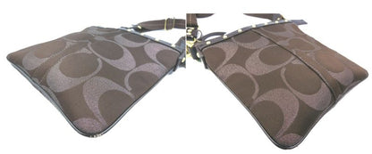 COACH/コーチ ラージシグネチャー クロスボディ ショルダーバッグ 中古 42100 ブラウン ピンク ロゴ ラメ 斜め掛け コンパクト