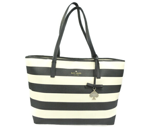 　Kate spade ケイトスペード チャーム付 トートバッグ 中古 ボーダー ブラック アイボリー レディース 鞄