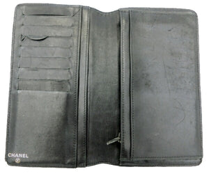 CHANEL シャネル チョコバー レザー 二つ折り長財布 中古  ブラック 黒 型押し レディース かわいい ウォレット