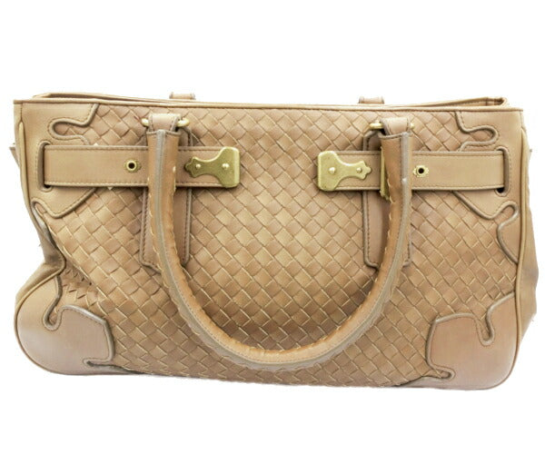 BOTTEGA VENETA ボッテガヴェネタ イントレチャート レザー ハンドバッグ 中古  ブラウン 茶 編み込み メッシュ ブランド 鞄