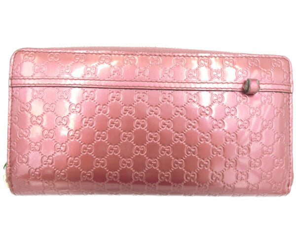 GUCCI グッチ マイクロGG ラウンドファスナー 長財布 中古  307997 525040 エナメル ロゴ ピンク ウォレット