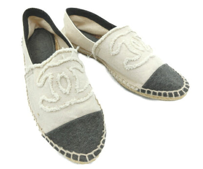 CHANEL シャネル エスパドリーユ スリッポン (約21.5～22cm) 中古  アイボリー ブラック 白 黒 レディース 37 ロゴ ココマーク 靴