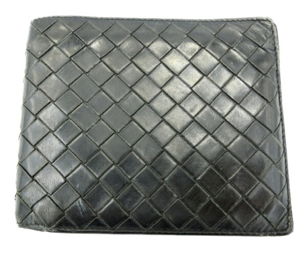BOTTEGA VENETA ボッテガヴェネタ イントレチャート レザー 二つ折り札入れ 中古  113993 V4651 編み込み メッシュ ブラック 黒 ウォレット