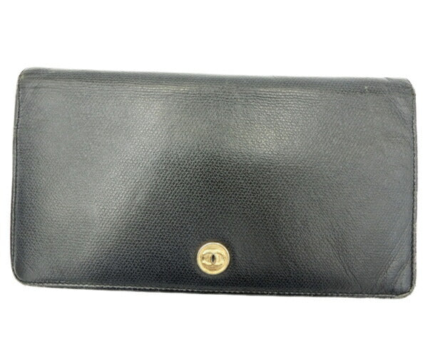 CHANEL シャネル ココボタン 二つ折り長財布 中古  ブラック 黒 レザー ブランド ウォレット ロゴ CCマーク
