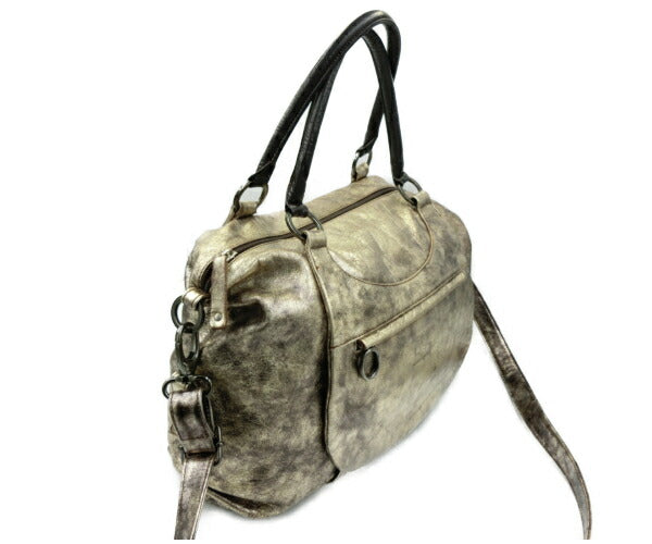 BRUNO ROSSI ブルーノロッシ 2way ショルダーバッグ 中古  ゴールド 金色 メタリック ハンドバッグ おしゃれ レザー 鞄