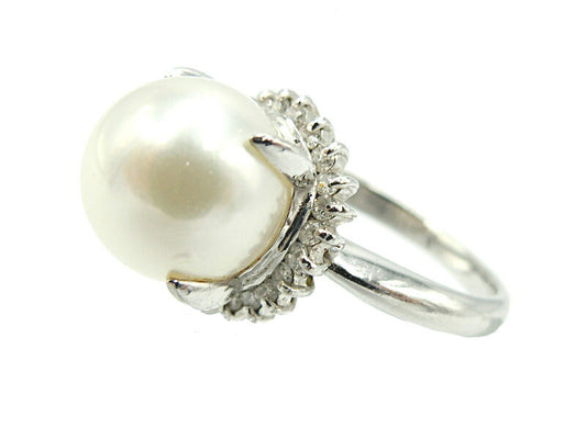 pt900 ダイヤ 0.17ct パール 8.5mm リング 7号 中古  プラチナ ダイヤモンド 真珠 指輪 アクセサリー ジュエリー
