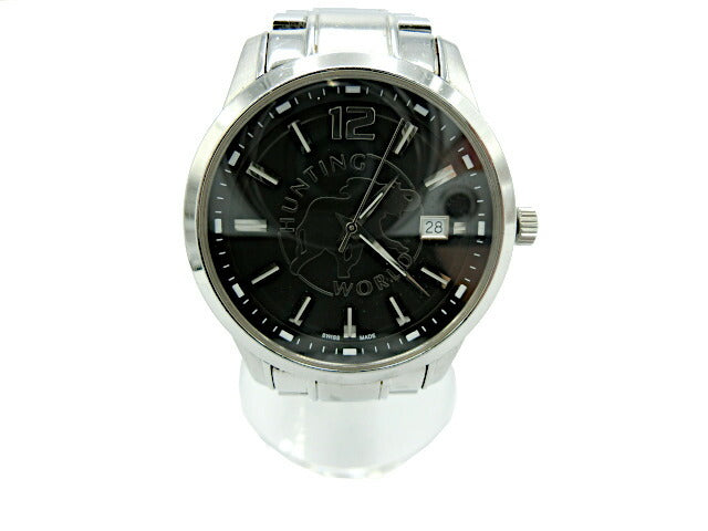 HUNTING WORLD ハンティングワールド HW-912 クォーツ 腕時計 中古  ステンレススチール ブラック 黒 ロゴ メンズ ブランド おしゃれ