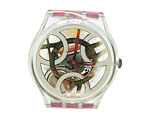 SWATCH スウォッチ スケルトン クォーツ 腕時計 中古 GK177 クロコ調 レディース レッド アナログ