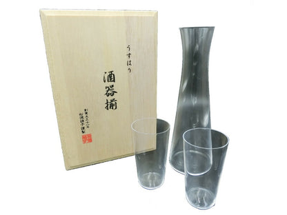 未使用 松徳硝子 うすはり 酒器揃 中古 ガラス食器 お酒 グラス コップ タンブラー 徳利 とっくり 酒注