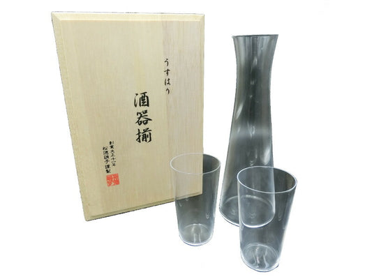 未使用 松徳硝子 うすはり 酒器揃 中古 ガラス食器 お酒 グラス コップ タンブラー 徳利 とっくり 酒注
