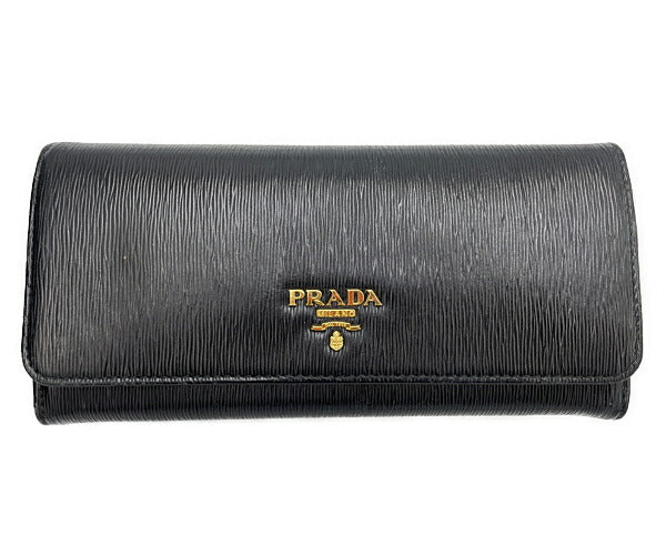 PRADA プラダ レザー 二つ折り長財布 中古  ブラック 黒 ウォレット レディースブランド