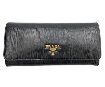 PRADA プラダ レザー 二つ折り長財布 中古  ブラック 黒 ウォレット レディースブランド