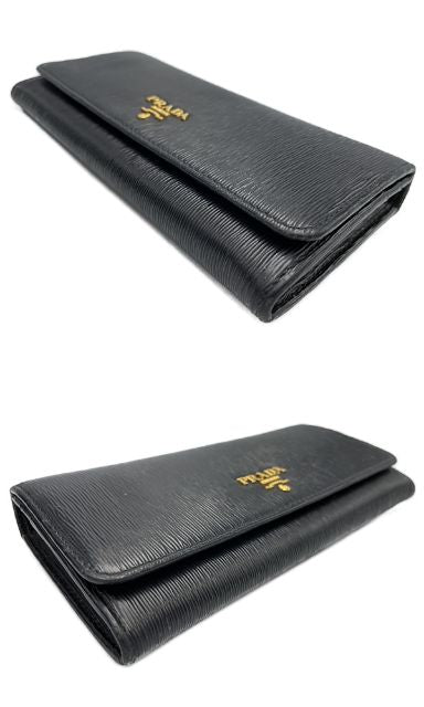 PRADA プラダ レザー 二つ折り長財布 中古  ブラック 黒 ウォレット レディースブランド