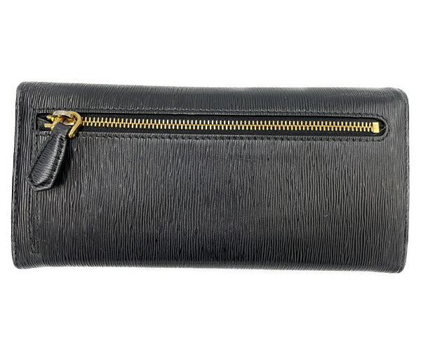 PRADA プラダ レザー 二つ折り長財布 中古  ブラック 黒 ウォレット レディースブランド