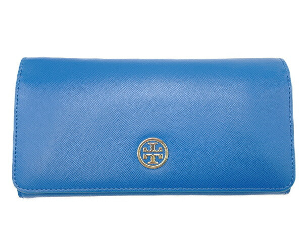 TORY BURCH トリーバーチ レザー 二つ折り長財布 中古  ブルー 青 レディース ブランド ウォレット おしゃれ