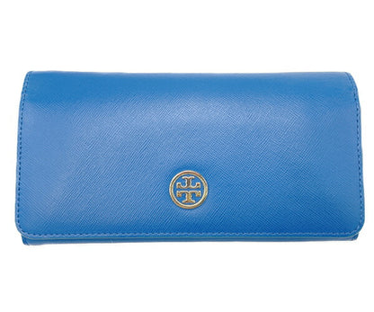 TORY BURCH トリーバーチ レザー 二つ折り長財布 中古  ブルー 青 レディース ブランド ウォレット おしゃれ