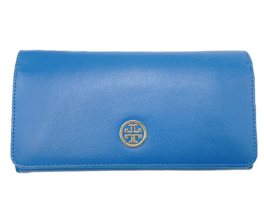 TORY BURCH トリーバーチ レザー 二つ折り長財布 中古  ブルー 青 レディース ブランド ウォレット おしゃれ