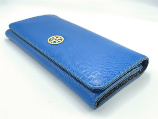 TORY BURCH トリーバーチ レザー 二つ折り長財布 中古  ブルー 青 レディース ブランド ウォレット おしゃれ