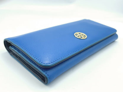TORY BURCH トリーバーチ レザー 二つ折り長財布 中古  ブルー 青 レディース ブランド ウォレット おしゃれ