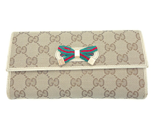 GUCCI グッチ キャンバスGG プリンシー 三つ折り長財布 中古  167468 2778 リボン ウォレット ブランド レディース