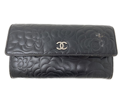 CHANEL シャネル カメリア 二つ折り長財布 中古  17101939 ブラック 黒 レディース ウォレット ブランド