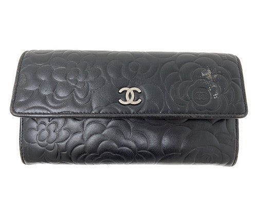 CHANEL シャネル カメリア 二つ折り長財布 中古  17101939 ブラック 黒 レディース ウォレット ブランド