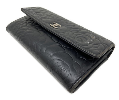CHANEL シャネル カメリア 二つ折り長財布 中古  17101939 ブラック 黒 レディース ウォレット ブランド