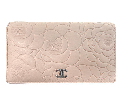 CHANEL シャネル カメリア 二つ折り長財布 中古  12359126 ピンク レザー レディース 花柄 ブランド ウォレット