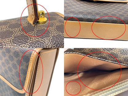 CELINE セリーヌ マカダム ハンドバッグ 中古  ブラウン 茶 レディース ミニ 小さめ ブランド 鞄