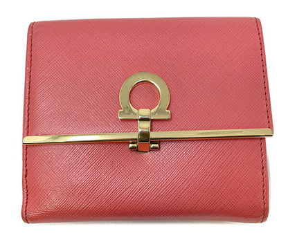 Salvatore Ferragamo サルヴァトーレフェラガモ ガンチーニ Wホック財布 中古  コーラルピンク レザー ウォレット ブランド レディース