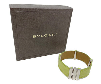 BVLGARI ブルガリ ロゴマニア レザー バングル 中古  グリーン 緑 アクセサリー ジュエリー 腕輪 レディース ブランド