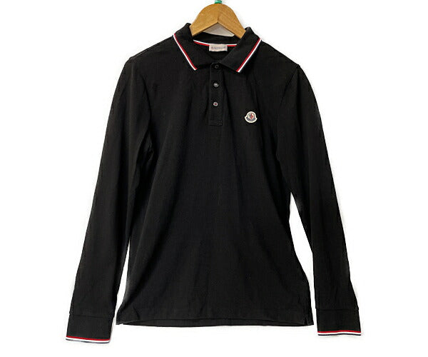 MONCLER モンクレール コットン 長袖 ポロシャツ Mサイズ 中古  ブラック 黒 メンズ ブランド カジュアル おしゃれ