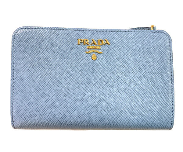 PRADA プラダ サフィアーノ L字ファスナー 二つ折り財布 中古  IML225 ブルー 青 ウォレット ブランド 美品 レディース