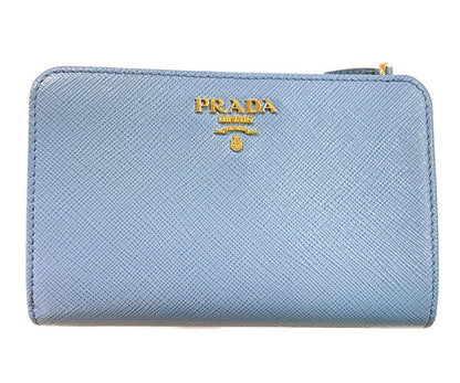 PRADA プラダ サフィアーノ L字ファスナー 二つ折り財布 中古  IML225 ブルー 青 ウォレット ブランド 美品 レディース