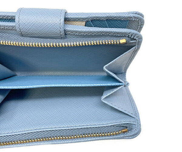 PRADA プラダ サフィアーノ L字ファスナー 二つ折り財布 中古  IML225 ブルー 青 ウォレット ブランド 美品 レディース